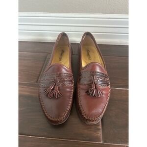 Santoni Tassel Brown Leather Loafers Lizard Accents Mens‎  Shoes Size 10